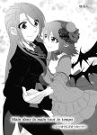  2girls alternate_costume bat_wings breasts choker dancing dress french hong_meiling long_hair mini_hat monochrome multiple_girls neko_majin remilia_scarlet reverse_trap short_hair small_breasts smile touhou translation_request tuxedo wings 