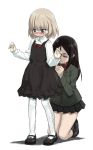  2girls black_hair blonde_hair blush dressing girls_und_panzer katyusha long_hair multiple_girls nonna pantyhose short_hair white_background white_legwear you2 