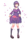  1girl dongfangzhong111 dress fate/zero fate_(series) hair_ribbon matou_sakura petals purple_hair ribbon skirt_hold solo violet_eyes young 