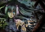  1girl android aqua_hair blue_eyes blurry crying depth_of_field disintegration hair_ornament hatsune_miku smile_(qd4nsvik) streaming_tears tears turtleneck twintails upper_body vocaloid 