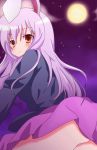  1girl animal_ears clouds full_moon jacket lavender_hair long_hair looking_at_viewer looking_over_shoulder moon night night_sky rabbit_ears red_eyes reisen_udongein_inaba skirt sky solo star_(sky) starry_sky takojiru touhou 