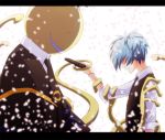  1boy aihara_kaya ansatsu_kyoushitsu blue_hair grin gun koro-sensei multiple_boys pistol school_uniform shiota_nagisa short_hair smile tears tentacles vest weapon 