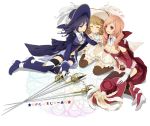  3girls ^_^ belt blue_hair boots breasts cape cleavage closed_eyes dress feathers gloves grin hat hug long_hair multiple_girls navel original rapier short_hair sitting skirt smile sword tagme thigh-highs thigh_boots weapon 