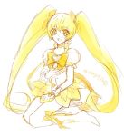  1girl :d blonde_hair character_name cure_sunshine heart heartcatch_precure! kneeling myoudouin_itsuki open_mouth precure simple_background sinnyan sketch smile solo twintails white_background yellow_eyes 