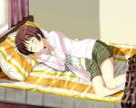  1girl bed brown_hair casual chuunibyou_demo_koi_ga_shitai! closed_eyes highres nakano_(121518) short_hair sleeping tsuyuri_kumin 