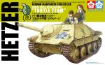  3girls brand_name_imitation brown_hair caterpillar_tracks girls_und_panzer glasses hetzer kadotani_anzu kawashima_momo koyama_yuzu long_hair military military_vehicle multiple_girls parody ponytail school_uniform sdkfz221 short_hair tamiya_incorporated tank turtle twintails vehicle 