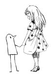  1girl bag child closed_eyes dress holding_hands monochrome onodera_punpun oyasumi_punpun smile standing tanaka_aiko young 