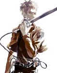  1boy brown_hair en_(pixiv1642655) jacket jean_kirchstein shingeki_no_kyojin solo sword weapon wire 