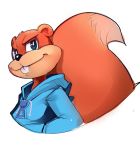  1boy animal_ears blue_eyes buck_teeth bust conker conker&#039;s_bad_fur_day conker_(series) hoodie no_humans sho-n-d solo squirrel squirrel_ears squirrel_tail tail 