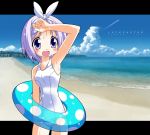  1girl beach hiiragi_tsukasa innertube lucky_star purple_hair rindou_(awoshakushi) school_swimsuit short_hair swimsuit violet_eyes white_school_swimsuit white_swimsuit 
