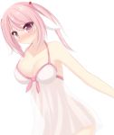 1girl animal_ears blush breasts chemise chimunge cleavage_cutout hair_bobbles hair_ornament highres large_breasts long_hair original pink_eyes pink_hair rabbit_ears solo twintails 