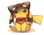  :3 aviator_cap bandana bell goggles hat jimmy2929 jingle_bell no_humans pikachu pokemon pokemon_(creature) sitting 