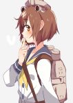  1girl blush brown_eyes brown_hair finger_to_mouth kantai_collection looking_at_viewer personification profile revision school_uniform seed_teitoku serafuku short_hair yukikaze_(kantai_collection) 