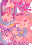  2girls copyright_name cuffs grin matsuda98 middle_finger multiple_girls official_style panty_&amp;_stocking_with_garterbelt panty_(psg) pink smile stocking_(psg) wink 