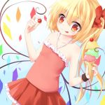  1girl blonde_hair cherry flandre_scarlet food fruit hair_ribbon highres ice_cream red_eyes ribbon side_ponytail solo tongue touhou transistor wings 