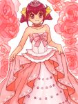  1girl bare_shoulders bow choker dress flat_chest flower hoshizora_miyuki looking_at_viewer precure skirt_hold smile smile_precure! solo yuucho 