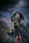  1girl black_hair dragon&#039;s_dogma flower outdoors selene_(dragon&#039;s_dogma) solo twintails 