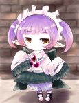  1girl atelier_(series) atelier_totori chibi chimu_(atelier_totori) colored gradient_hair highres looking_at_viewer multicolored_hair pointy_ears purple_hair sleeves_past_wrists solo yellow_eyes yume_shokunin 