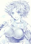  1girl breasts crop_top fingerless_gloves genderswap gloves impossible_clothes impossible_shirt jojo_no_kimyou_na_bouken joseph_joestar_(young) large_breasts midriff monochrome noir39 ponytail scarf solo 