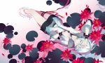  1girl armband belt closed_eyes flower hand_on_own_head headphones lily_(flower) lily_pad lying mouseqi short_hair short_shorts shorts thigh_strap vocaloid vocaloid_china water white_hair yan_he 