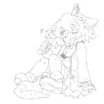  1girl animal_ears bamboo_broom between_legs broom dress kasodani_kyouko lineart looking_at_viewer monochrome musical_note open_mouth sitting solo takamura touhou wink 