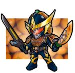  1boy armor belt dual_wielding food fruit kamen_rider kamen_rider_gaim kamen_rider_gaim_(series) male orange solo sword weapon yukikaze_(b3) 