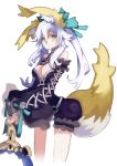  1girl absurdres animal_ears breasts caster_(fate/extra) cobhc667 fate/extra_ccc fate_(series) fox_tail highres long_hair mirror rabbit_ears solo solol suiten_nikkou_amaterasu_yanoshisu_ishi tail white_hair 