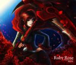  cape flower meroz petals redhead rose rose_petals ruby_(rwby) rwby scythe short_hair weapon 