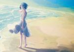  1girl alternate_costume barefoot beach blue_eyes blue_hair dress mahou_shoujo_madoka_magica miki_sayaka sand short_hair skylark_12 solo sundress 