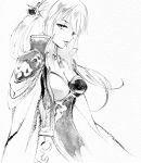  1girl agahari breasts cleavage long_hair monochrome shin_sangoku_musou shin_sangoku_musou_6 simple_background traditional_media white_background 