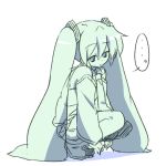  ... 1girl green hatsune_miku long_hair monochrome oka_(bananashoe) simple_background sketch solo squatting twintails very_long_hair vocaloid white_background 
