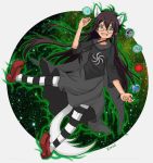  1girl animal_ears black_hair dog_ears dress glasses green_eyes homestuck jade_harley long_hair planet red_shoes shoes smile solo 