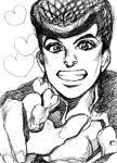  1boy bud_(korovsme) graphite_(medium) grin heart higashikata_jousuke jojo_no_kimyou_na_bouken monochrome pompadour smile solo traditional_media 