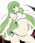 1girl arched_back blush breasts c.c. code_geass green_hair long_hair looking_at_viewer simple_background smile solo takeuchi_aya very_long_hair white_background yellow_eyes 
