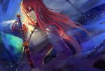  1boy blue_eyes chain drawing_sword hui_ming katana kusaribe_samon long_hair solo sword weapon zetsuen_no_tempest 