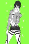  0200400 1girl belt hange_zo highres jacket jojo_no_kimyou_na_bouken parody posing shingeki_no_kyojin solo thigh_strap 