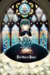  1girl absurdres angel blue_eyes blue_hair bow capelet church diela dress floral_print frills highres original solo stained_glass tagme 