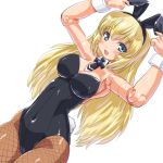  1girl :d altrene animal_ears armpits blonde_hair blue_eyes blush breasts bunny_tail bunnysuit busou_shinki cleavage dd_(ijigendd) detached_collar doll_joints fake_animal_ears fishnet_pantyhose fishnets large_breasts long_hair open_mouth pantyhose rabbit_ears smile solo tail wrist_cuffs 