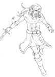  1girl androgynous arbetsrum faris_scherwiz final_fantasy final_fantasy_v headband lineart long_hair monochrome sword weapon 