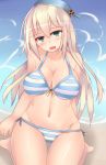  1girl atago_(kantai_collection) bikini blonde_hair green_eyes hat kantai_collection kutan long_hair personification swimsuit 