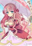  1girl agekichi_(heart_shape) blush breasts cleavage dress large_breasts long_hair original parasol pink_hair smile solo umbrella very_long_hair 