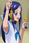  1girl armpits blue_eyes blue_hair blush dokidoki!_precure haruyama hishikawa_rikka long_hair open_mouth precure solo toy 