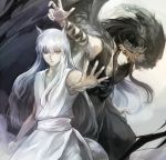  2boys animal_ears black_hair black_wings fox_ears kuronue long_hair male multiple_boys ouri wings yellow_eyes youko_kurama yuu_yuu_hakusho 