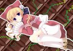  1girl agekichi_(heart_shape) blonde_hair long_hair looking_at_viewer lying on_side smile solo violet_eyes 