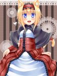  1girl alice_margatroid animal_ears anni_minto blonde_hair blue_eyes blush cape cat_ears cat_tail hairband solo tail touhou 