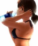  1girl bikini_top bottle brown_eyes brown_hair bust drinking original ponytail profile satsuki_neko short_hair simple_background solo water_bottle white_background 