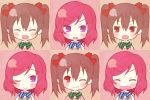  2girls :d ;) ^_^ black_hair blush blush_stickers bow bowtie closed_eyes expressions fang hair_bow love_live!_school_idol_project meito_(maze) multiple_girls nishikino_maki open_mouth red_eyes redhead school_uniform smile twintails violet_eyes wink yazawa_nico 