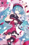  1girl 7th_dragon 7th_dragon_2020 aqua_eyes aqua_hair arm_up bondson hatsune_miku long_hair open_mouth solo thigh-highs twintails very_long_hair vocaloid 