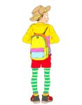  1boy backpack bag black_hair blush from_behind hat jacket leggings male original shoes short_hair shorts smile sneakers socks solo striped striped_legwear torte_(triggerhappy) 