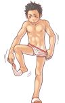  1boy blush briefs male original pants_pull shirtless short_hair socks tan tanline torte_(triggerhappy) underwear 